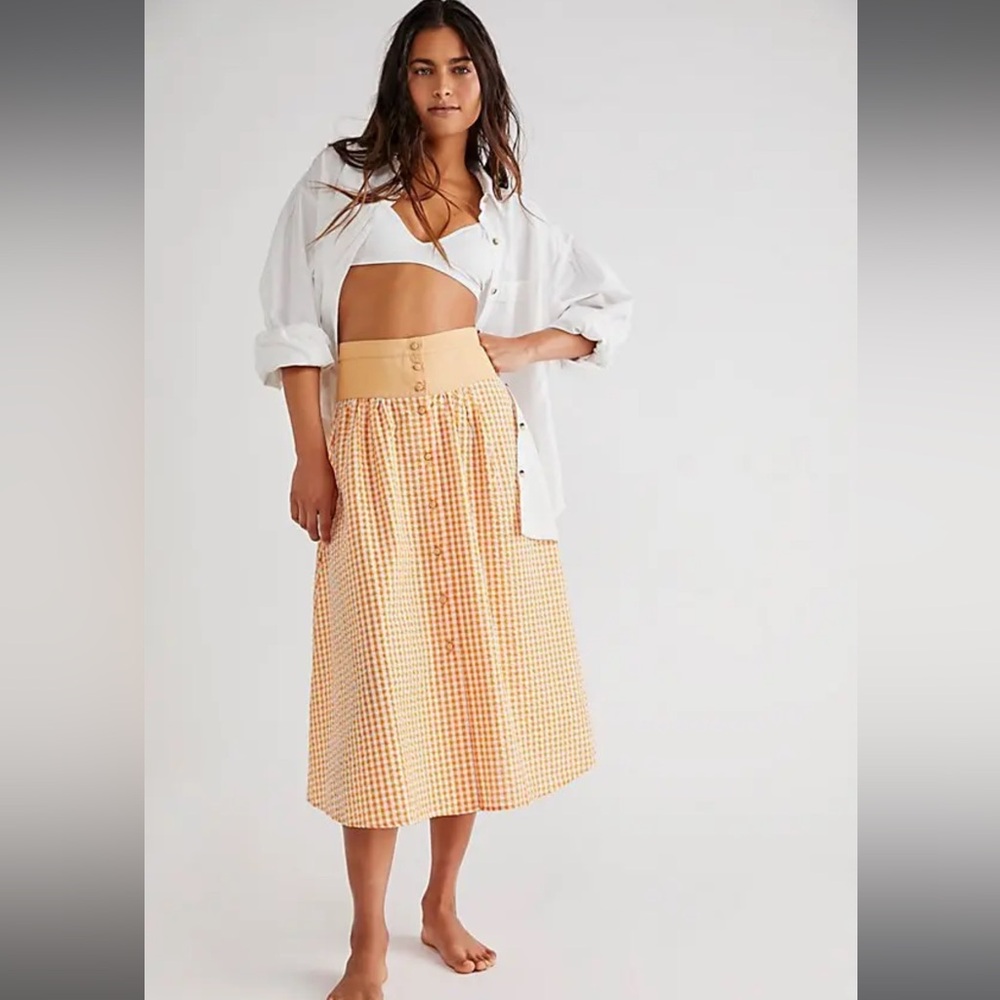PASTICHE 
Hardy Checked Midi Skirt - Tangerine